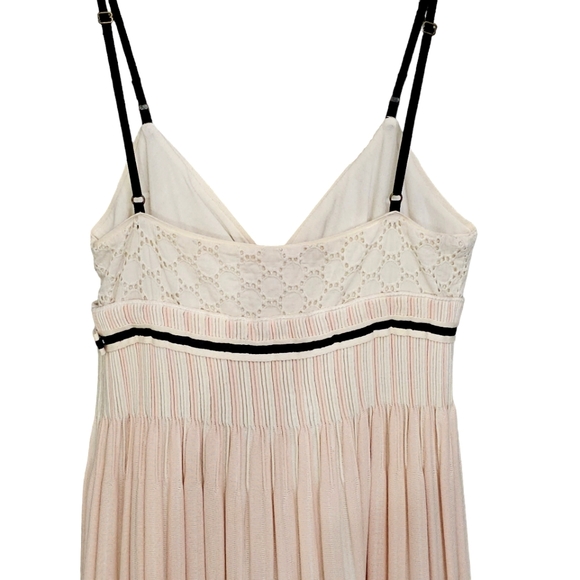 Anthropologie Coven Vanilla Pink Stripe Knit Ruched Waist w/Eyelet Midi Dress - Picture 7 of 17